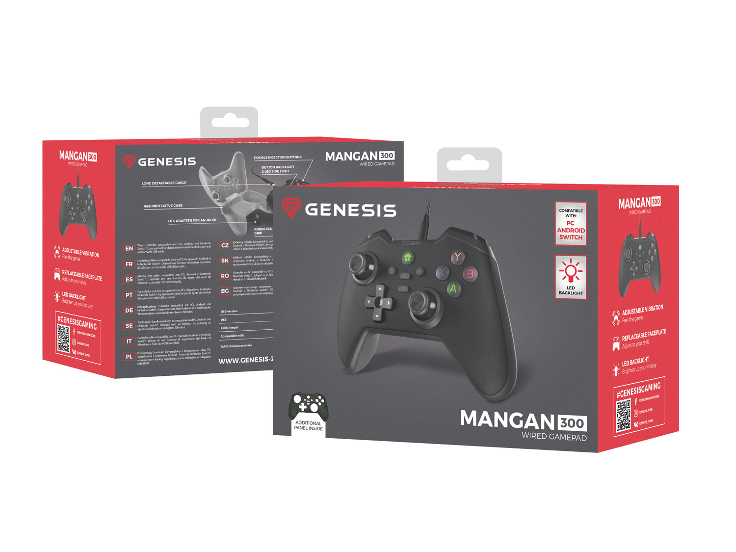 Drátový gamepad Genesis MANGAN 300, pro PC/Switch/Mobil, černý