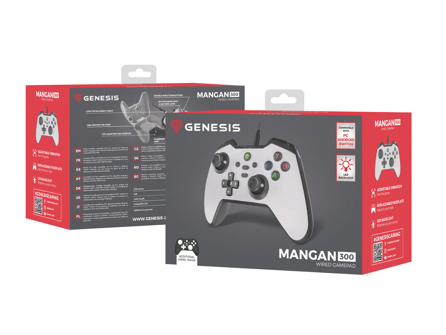 Drátový gamepad Genesis MANGAN 300, pro PC/Switch/Mobil, bílý