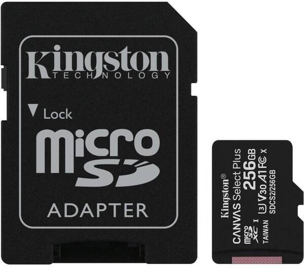Kingston CANVAS SELECT PLUS/micro SDXC/256GB/100MBps/UHS-I U3 / Class 10/+ Adapt&#233;r
